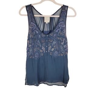 Saivana dark green beaded embroidered silk sleeveless blouse size Large Boho